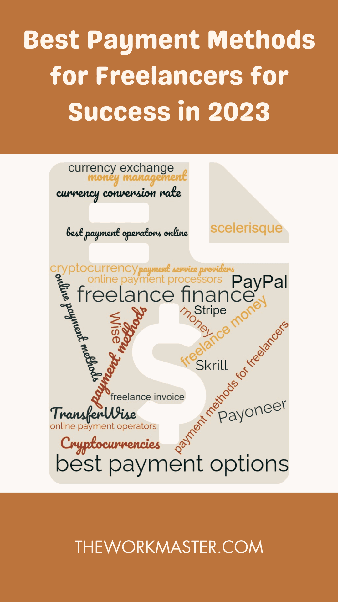 a word cloud with the payment methods available to freelancers and other money topics