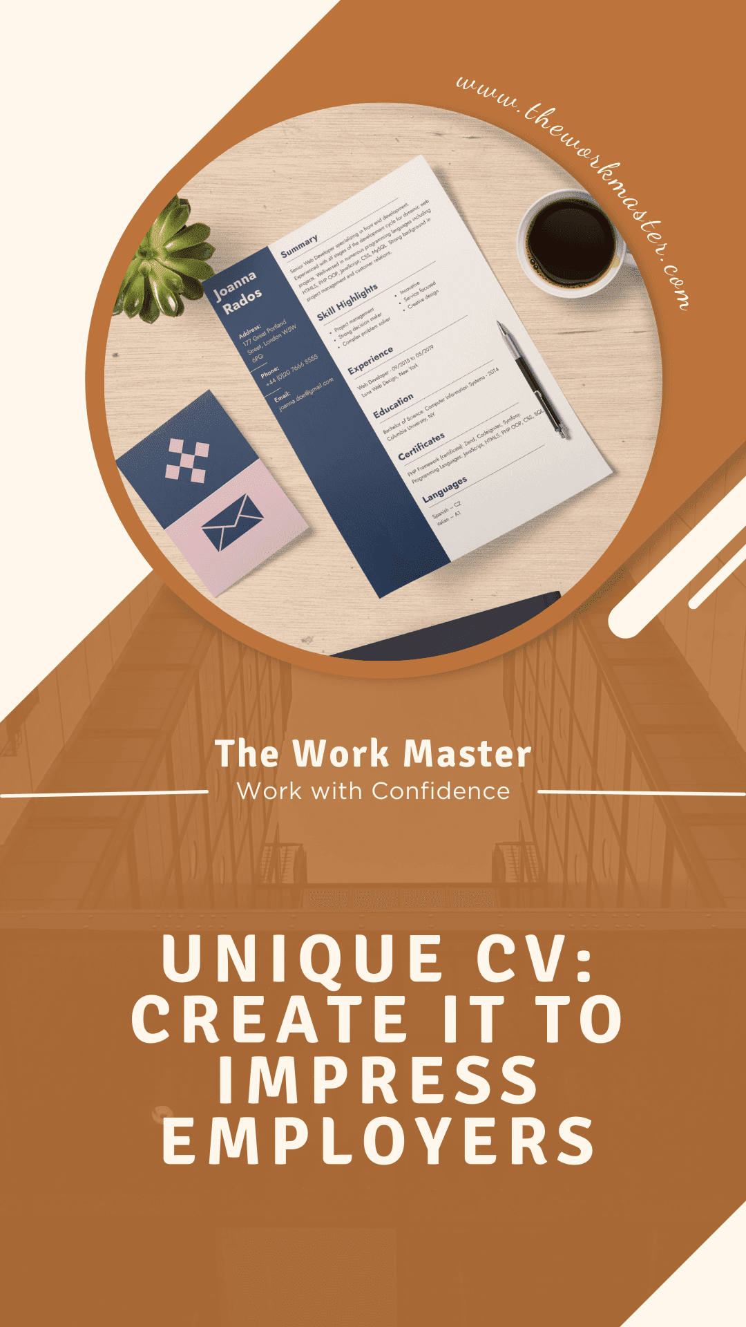a pin about how to impress employers with a unique CV