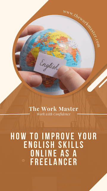 a pin about how to improve your English skills online as a freelancer